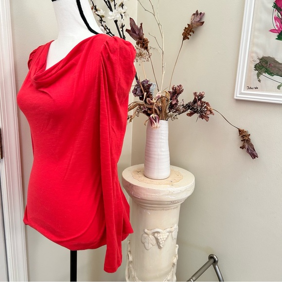 2 cowl drape neck, peplum flared waist, zipper coral black long sleeve tops - Picture 15 of 15